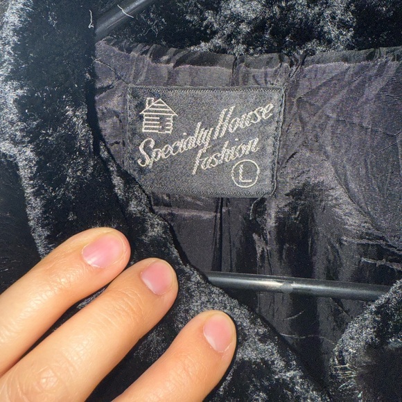 Rare Vintage 60s "Winter" Black Coat Size L/ Velvet and Fur Collar Fancy Jacket - Picture 3 of 4